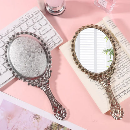 Zonyin Custom Logo Handheld Gold Oval Vanity Mirror Retro Electroplating Personalized Makeup Mirror for Wholesales