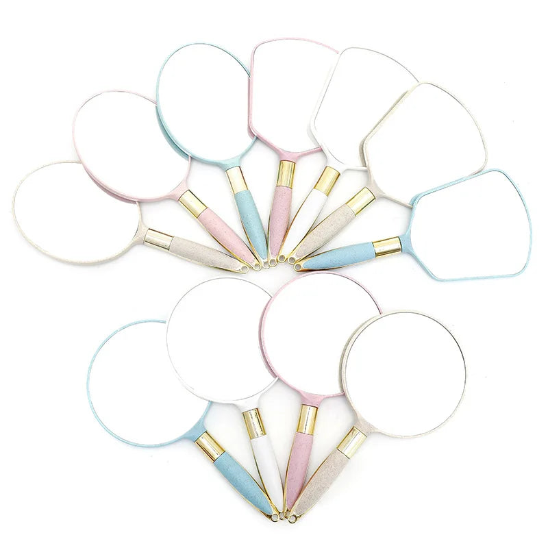 Zonyin Promotion Retro Plastic Round Handheld Cosmetic Mirror Custom Private Label Portable Square Makeup Mirror with Handle