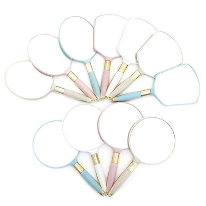 Zonyin Promotion Retro Plastic Round Handheld Cosmetic Mirror Custom Private Label Portable Square Makeup Mirror with Handle