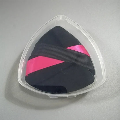 Zonyin New Arrival Double Ribbon Triangle Powder Puff Super Soft Velvet Makeup Loose Powder Puff with Custom Logo