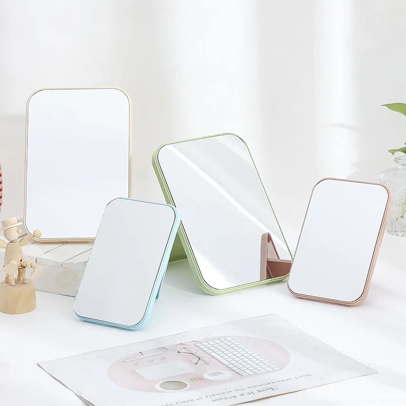 Zonyin Abs Plastic Desktop Rotatable Foldable Cosmetic Mirror Square HD Glass Princess Tabletop Makeup Mirror With Hanging Hole