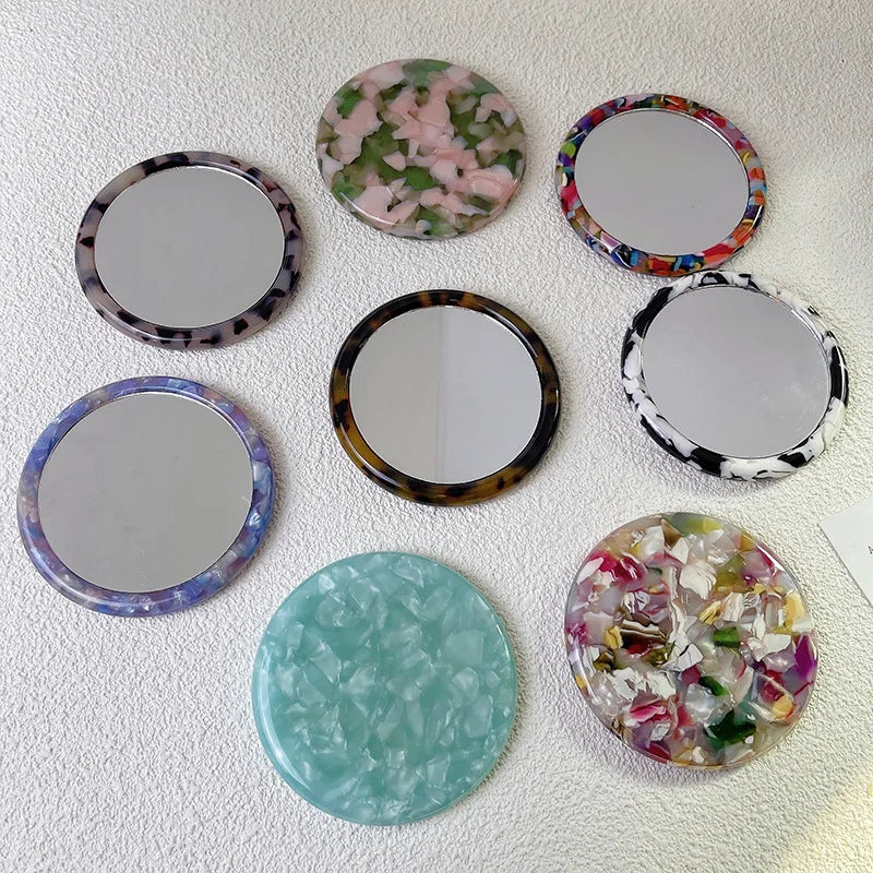 Zonyin Travel Gift Custom Logo Acetate Portable Beauty Makeup Mirror Hand Held Compact Mini Small Cosmetic Pocket Mirror