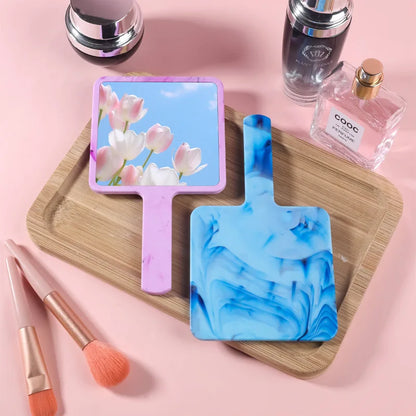 Zonyin Customized logo ABS Plastic Square Trivial Mirror Portable HD Handheld Cosmetic Mirror with Women Makeup