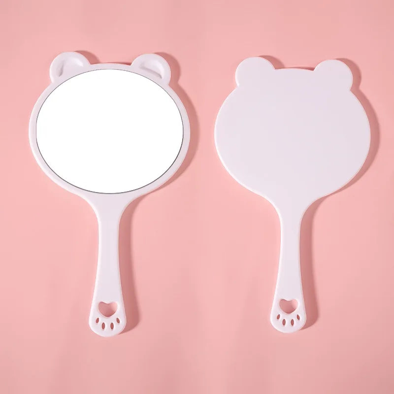 Zonyin Wholesale Cute Bear Shape Portable Handheld Makeup Mirror Salon Lash Mirror pink Hand Held Cosmetic Mirror for Girls