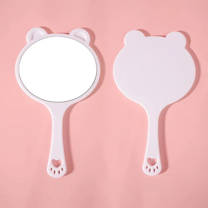 Zonyin Wholesale Cute Bear Shape Portable Handheld Makeup Mirror Salon Lash Mirror pink Hand Held Cosmetic Mirror for Girls
