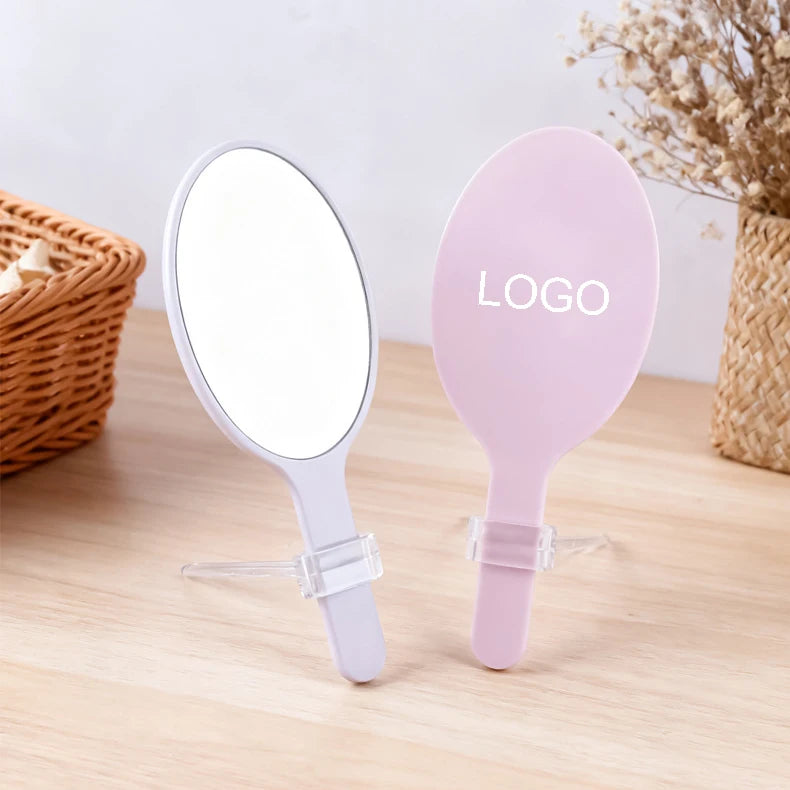 Zonyin New Plastic HandHeld Mirror Custom Logo Oval Shaped Makeup Mirror Large Size Travel Cosmetic Mirror for Promotion