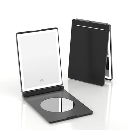 Zonyin New Rechargeable Folding Travel LED Compact Makeup Mirror With 3X Magnifying Portable Tabletop Cosmetic Mirror for Travel