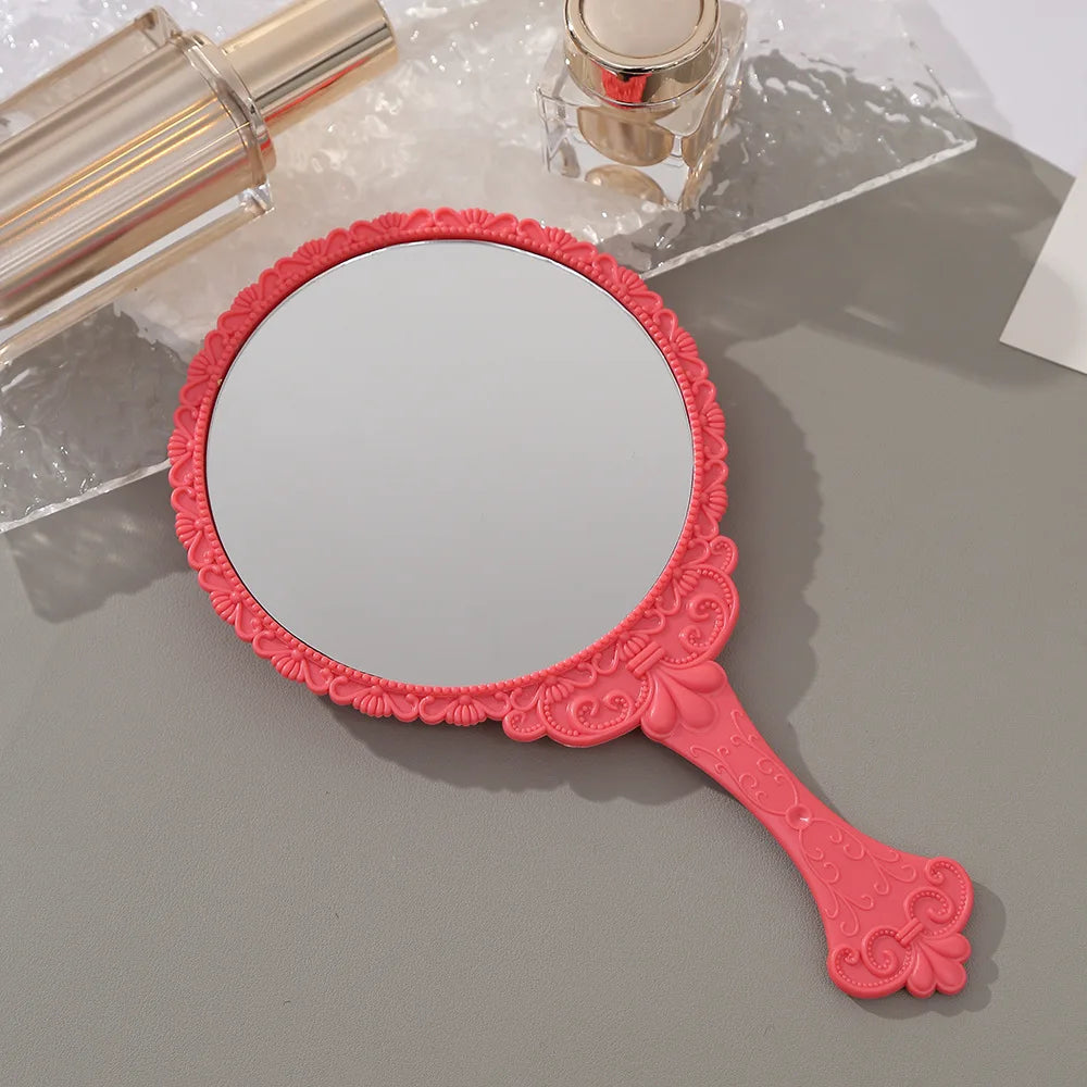 Zonyin Plastic Retro Handheld Mirror European Style Portable Travel Mirror Princess Hand Held Makeup Mirror for Promotion Gift