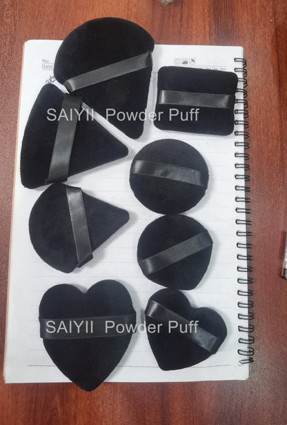 Zonyin LOW MOQ Custom Logo Label Package Cosmetic Puff Super Soft Velvet Heart Round Triangle Powder Puff for Make up