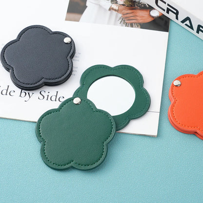 Zonyin New Arrival Flower Design White Pu Leather Makeup Mirror Customized Logo Portable Travel Pu Pocket Mirror for Women Girls