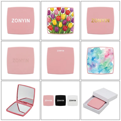 Zonyin Hot Selling Customized logo Simple square Flip Plastic Makeup Mirror Mini Portable Folding Pocket Mirror for Women Gift