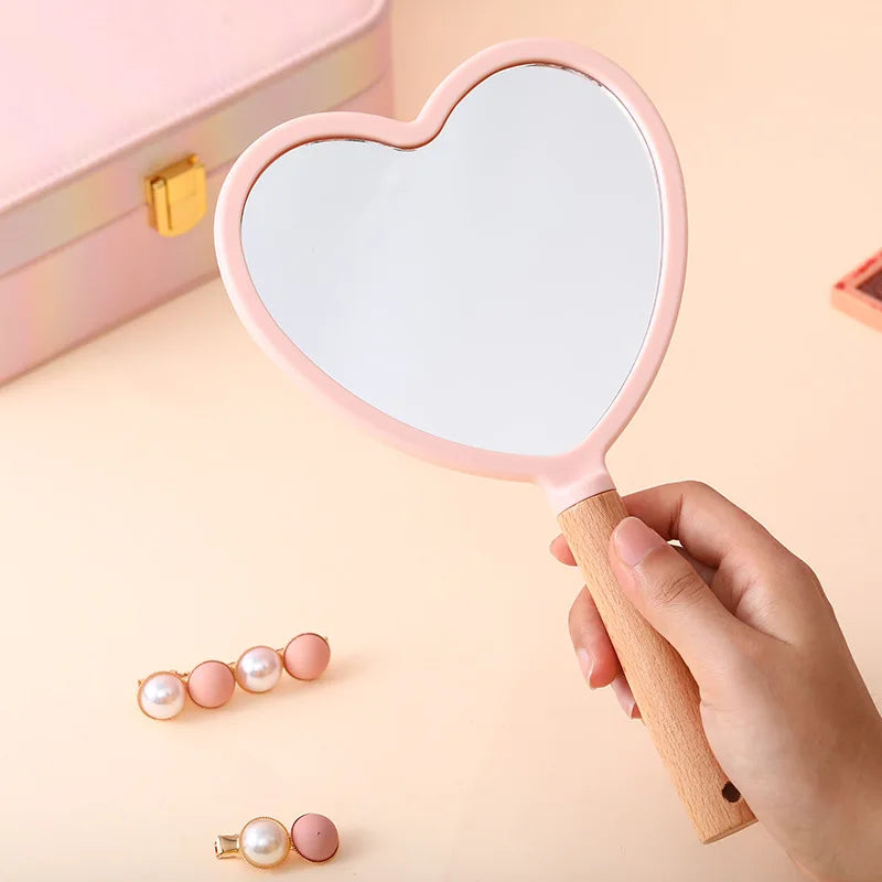 Zonyin Portable Personalized Plastic Round Square Heart Shape Handheld Wood Handle Makeup Mirror Pocket Hand Mirror for Beauty