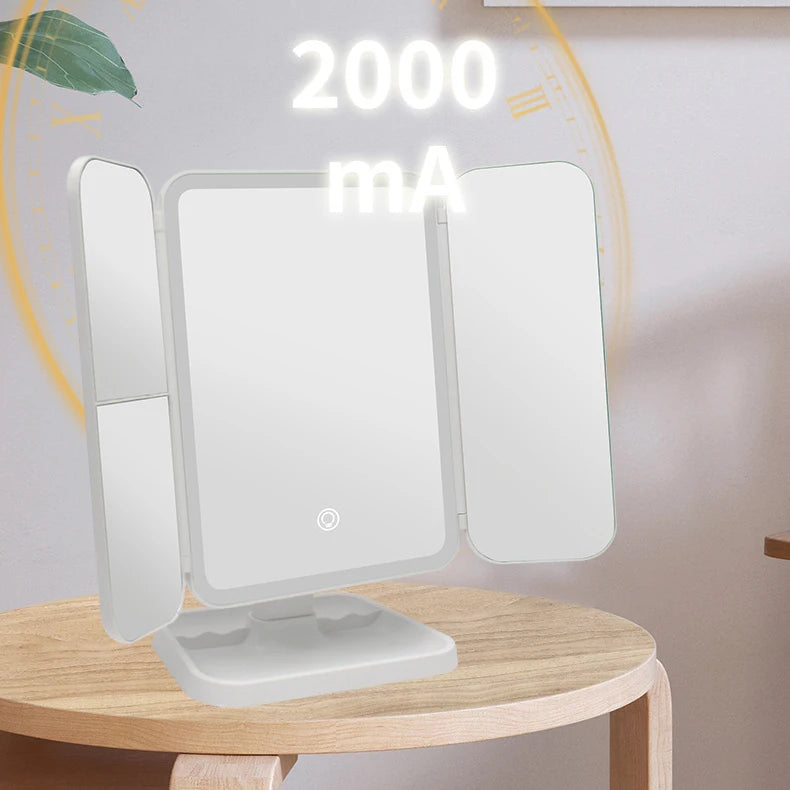 Zonyin Square Tri-Fold LED Lighted Makeup Mirror Desktop 3X Magnifying Touch Control Foldable LED Cosmetic Mirror with Lights
