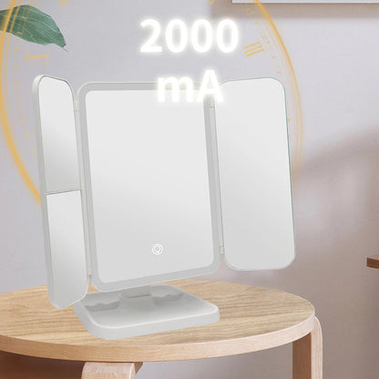 Zonyin Square Tri-Fold LED Lighted Makeup Mirror Desktop 3X Magnifying Touch Control Foldable LED Cosmetic Mirror with Lights