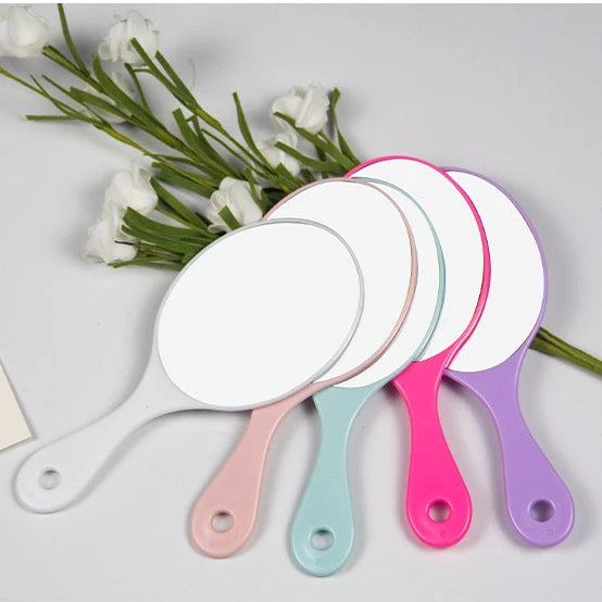 Zonyin Promotional Plastic Portable Handheld Makeup Mirrors Lightweight Private Label Oval Small Hand Held Mirror Logo Custom