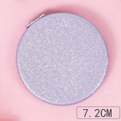 Zonyin Cute Portable Round PU Leather Folding Mirror Shiny Heart Shape 2X Double Sided Pu Pocket Makeup Mirror with Custom Logo