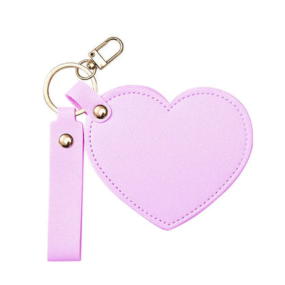 Zonyin Valentine's Day Gift Heart Shaped Makeup Keychain Mirror Pu Leather HD Glass Custom Travel Pocket Mirrors for Women Girls