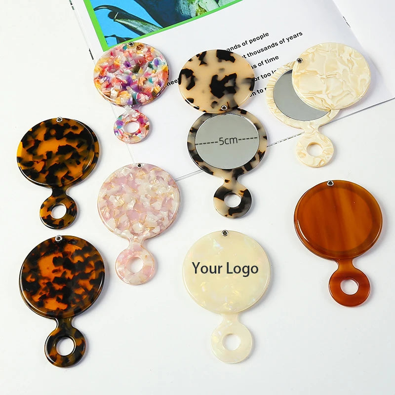 Zonyin Custom Logo Round Travel Cosmetic Mirror New Design Leopard Print Acetate Flip Pocket Handheld Makeup Mirror for Grills