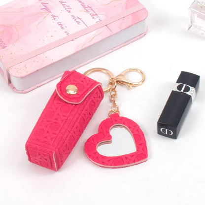 Zonyin New Arrive Pu Leather Small Makeup Mirror Mini Portable Leather Lipstick Holder Keychain for Women's Handbag Accessory