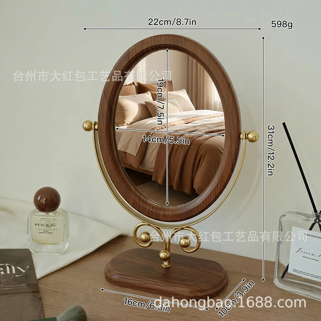 Zonyin Desktop Oval Rotating 360 Makeup Mirror Ins Style Dressing Table Mirror High Aesthetic Bedroom Vanity Mirror