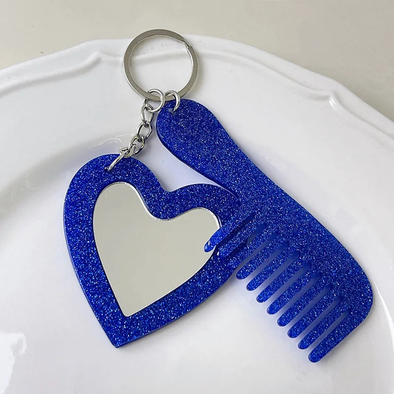 Zonyin Customized Personalized Glitter Sequin Car Keychain Bag Love Mini Acetate Makeup Mirror Heart DIY Car Hanging Accessories