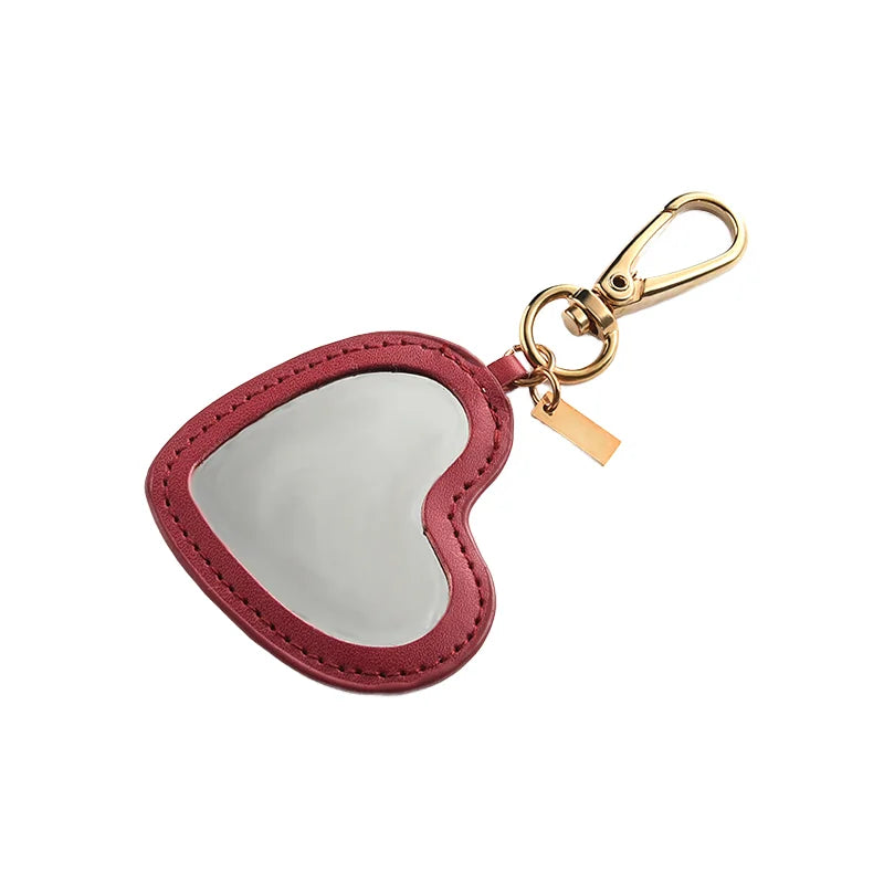 Zonyin High Quality Small Heart Makeup Mirror Key Chain Promotional Heart Shape Key Ring Love Shape Mirror PU Leather Keychain