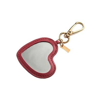 Zonyin High Quality Small Heart Makeup Mirror Key Chain Promotional Heart Shape Key Ring Love Shape Mirror PU Leather Keychain