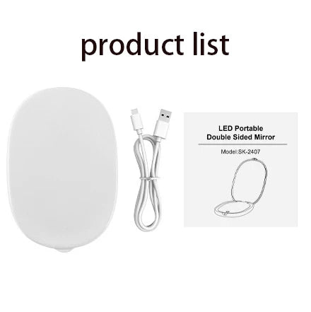 Zonyin LED Rechargeable Double-Sided Travel Cosmetic Mirror 3X Magnifying 3 Color Lighting Foldable Pocket Mirror With Lighted