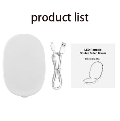 Zonyin LED Rechargeable Double-Sided Travel Cosmetic Mirror 3X Magnifying 3 Color Lighting Foldable Pocket Mirror With Lighted