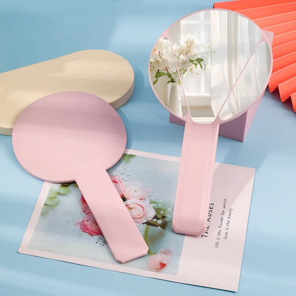 Zonyin Wholesale Handheld Single Sided Travel Mirror Customized Logo Plastic Handle Mirror HD Makeup Mirror Girls Portable Cute