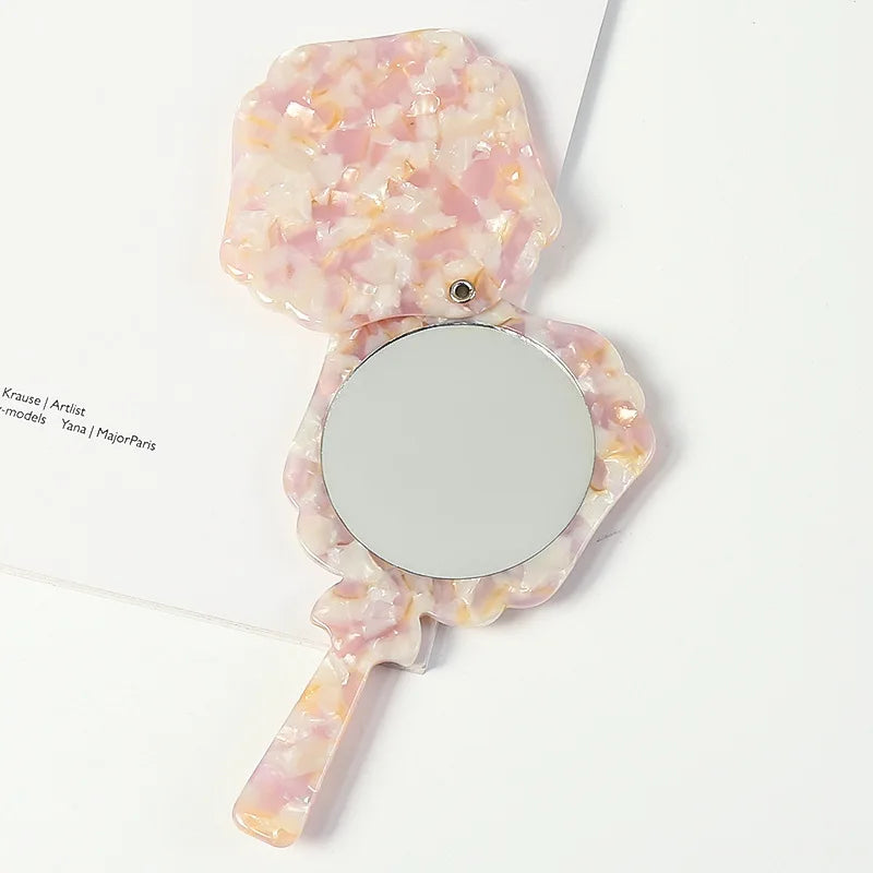 Zonyin Wholesale Handheld Round Mirror Portable Compact Small Cosmetic Mirror Custom Logo Acetate Beauty Salon Makeup Mirror