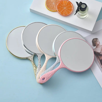 Zonyin Wholesale Luxury Handheld Vintage Round Mirror Custom Logo Plastic Silver Plating Makeup Mirror with Handle for Wedding