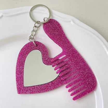 Zonyin Customized Personalized Glitter Sequin Car Keychain Bag Love Mini Acetate Makeup Mirror Heart DIY Car Hanging Accessories