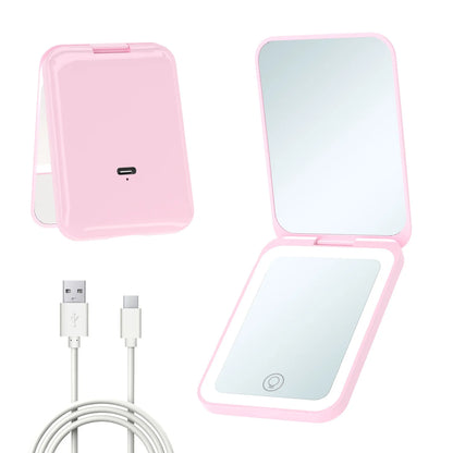 Zonyin Wholesale Portable Travel LED Light Makeup Mirror 1x/2x Magnifying USB Rechargeable Pocket Mirror for Customized Logo