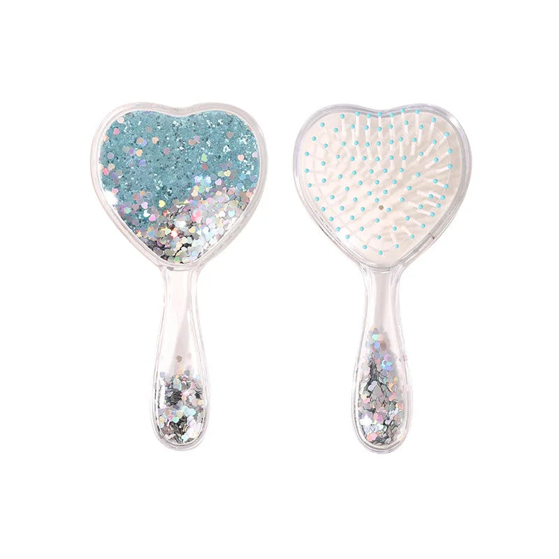 Zonyin Heart Shaped Compact Mirror Cute Transparent Quicksand Gift Hand Mirror Glitter Fro Girl Travel