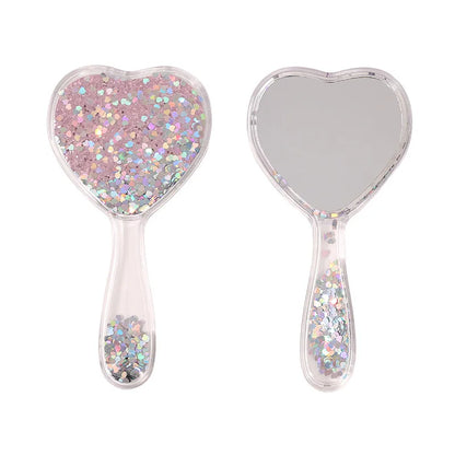 Zonyin Heart Shaped Compact Mirror Cute Transparent Quicksand Gift Hand Mirror Glitter Fro Girl Travel