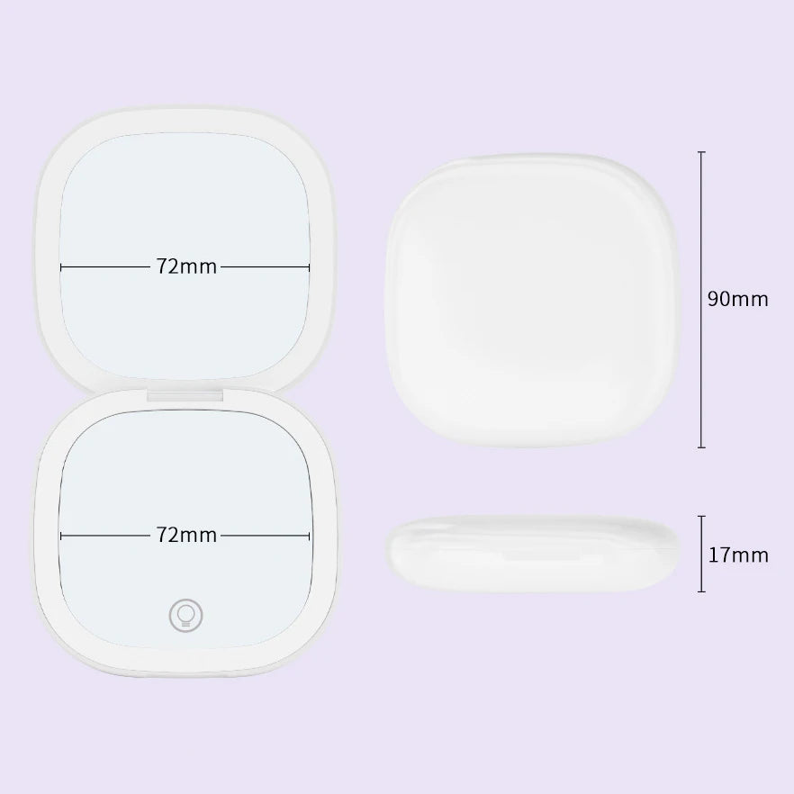 Zonyin Rechargeable Compact Makeup Mirror Dual-Sided LED Lights 5X Magnification Portable Cosmetic Mirror with Square Design