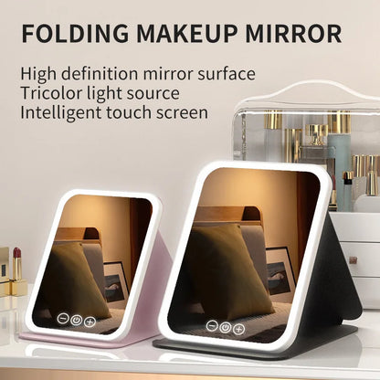 Zonyin Hot Selling LED Light Cosmetic Mirror Portable Folding Desktop Vanity Mirror Foldable Desktop Makeup Mirror for Women
