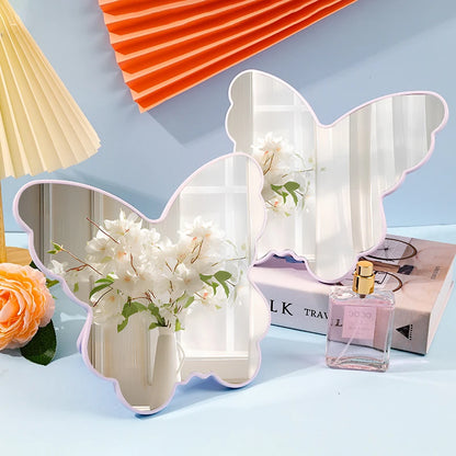 Zonyin Customized Logo Personalized Folding Desktop Cosmetic Mirror Large Cute Butterfly Shape Plastic Table Makeup Mirror