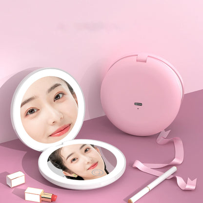 Zonyin Portable Folding Mini LED Light Makeup Mirror Magnifying Rechargeable Double Small Pocket Compact Travel Mirror for Girls