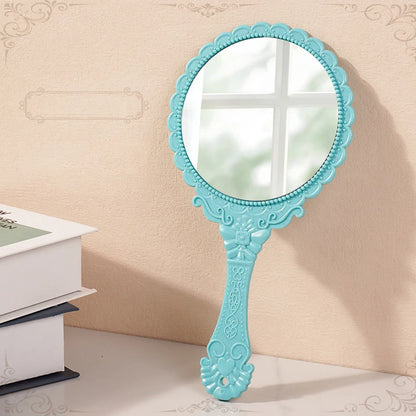 Zonyin Wholesale European Princess Vintage Oval Hand Held Cosmetic Mirror Handheld Retro Compact Makeup Mirror for Wedding