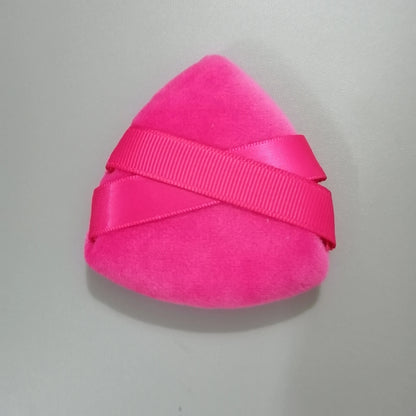 Zonyin Hot Selling Two Ribbons Face Powder Makeup Puff Brown Velour Soft Triangle Powder Puffs for Loose Powder