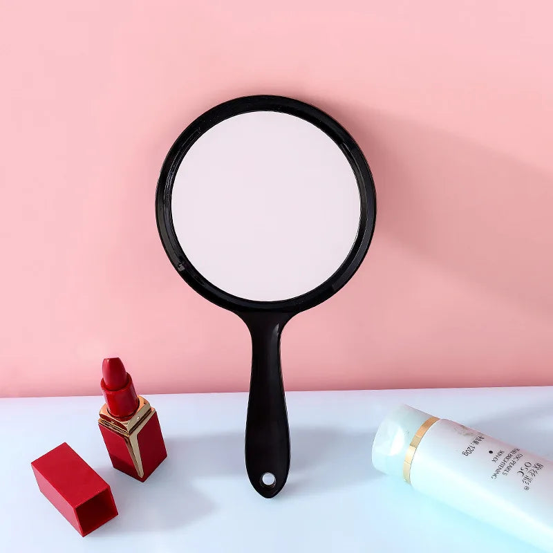Zonyin Custom Plastic Round Transparent Handheld Double-Sided Makeup Mirror 1X 2X Magnifying Mirror Handle With Custom Logo