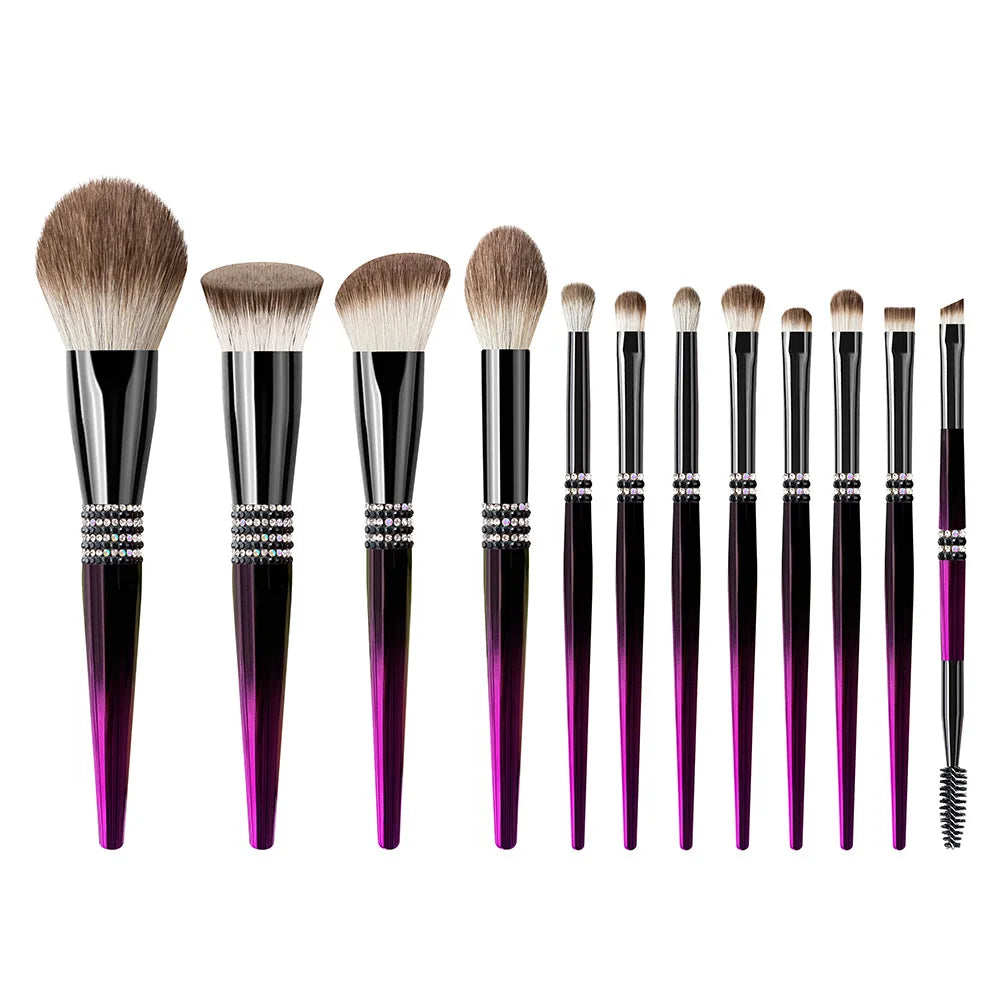 Zonyin Luxury 12Pcs Champagne Gold Soft Private Label Makeup Brushes Bling Glitter Diamond Makeup Brush Set With Rhinestone