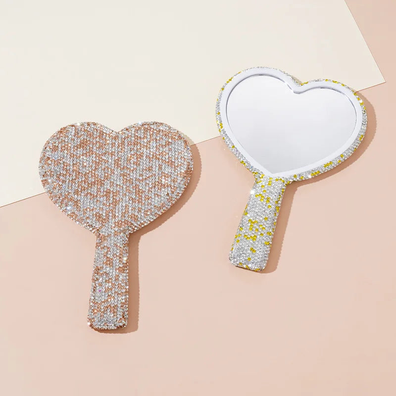 Zonyin Plastic Heart Diamond Handheld Makeup Mirror Portable Cosmetic Mirror with Handle Hand Mirror for Women and Girls