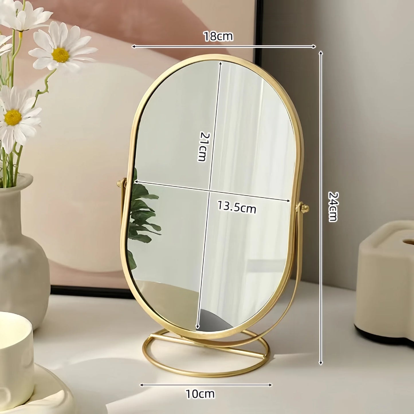 Zonyin Desktop Oval Rotating 360 Makeup Mirror Ins Style Dressing Table Mirror High Aesthetic Bedroom Vanity Mirror