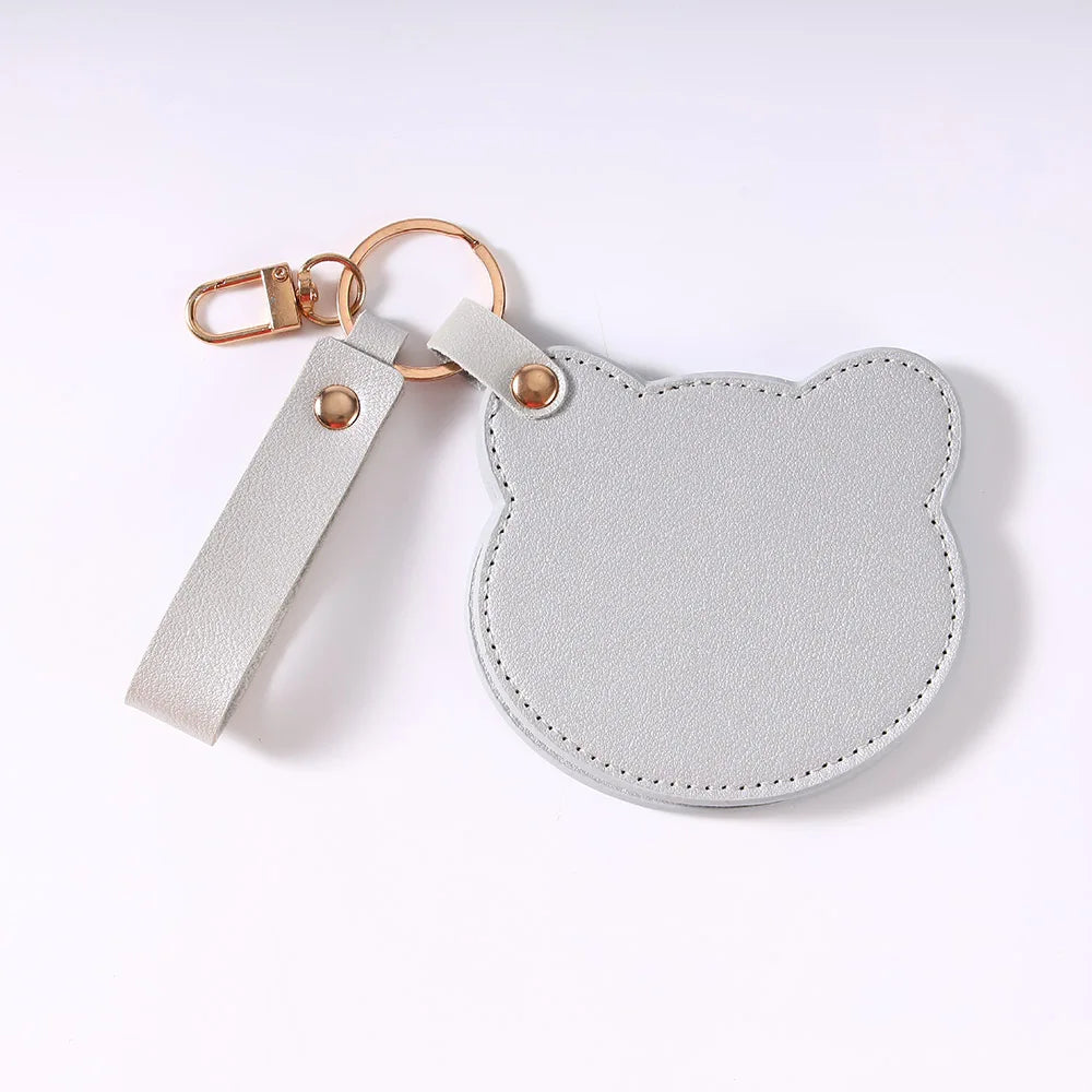 Zonyin NEW Product Cute Brown Bear Shaped Glass Pocket Mirror Pu Leather Travel Makeup Cosmetic Mirrors for Promotion Gifts