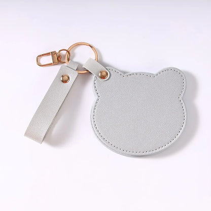Zonyin NEW Product Cute Brown Bear Shaped Glass Pocket Mirror Pu Leather Travel Makeup Cosmetic Mirrors for Promotion Gifts