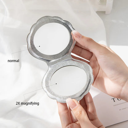 Zonyin Trendy Shell-Shaped Folding Double Sided Magnifying Travel Wholesale Beauty Cosmetic Mini Compact Pocket Mirror for Women