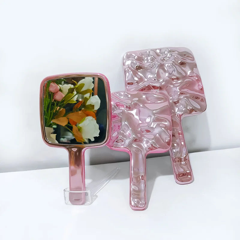 Zonyin New Luxury Square Electroplated Silver Cosmetic Mirror Handheld Makeup Mirror with Customized logo for Woman and Girls